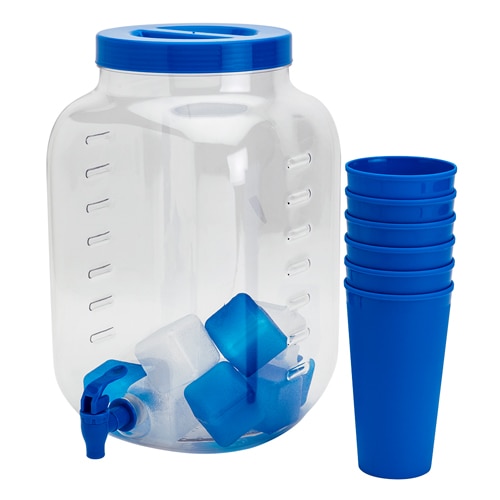 HD Designs Outdoors Acrylic Beverage Dispenser with Cups & Ice Cubes - Blue