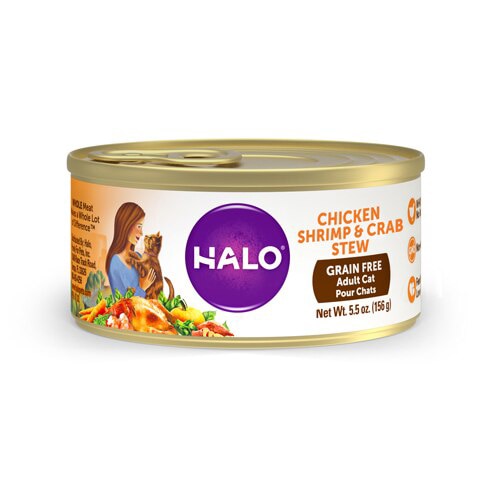 Halo Chicken Shrimp & Crab Stew Grain-Free Adult Canned Cat Food -- 5.5 oz Each / Pack of 12