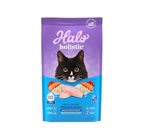 Halo Holistic Wild-Caught Whitefish Recipe Sensitive Stomach Support Adult Dry Cat Food -- 6 lb