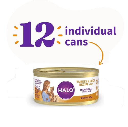 Halo Wet Cat Food Pate Grain Free Turkey Duck Recipe 5.5 oz