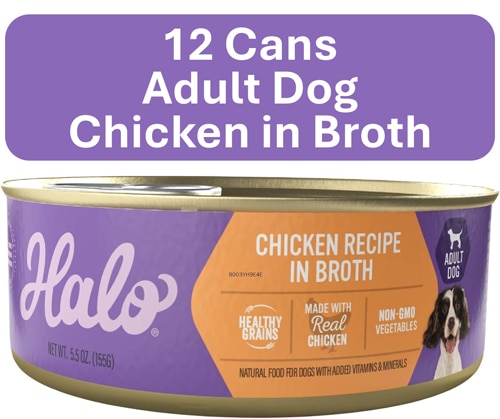 Halo Wet Dog Food Healthy Grains Chicken Recipe in Broth