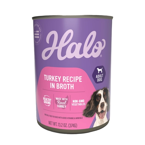 Halo Wet Dog Food Healthy Grains Turkey Recipe in Broth