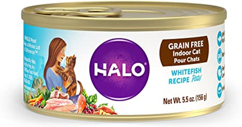 Halo Whitefish Recipe Pate Grain-Free Indoor Cat Canned Cat Food -- 5.5 oz Each / Pack of 12