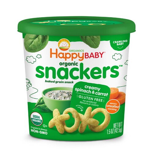 Happy Baby Organic Baked Grain Snackers Creamy Spinach & Carrot - Crawling Baby