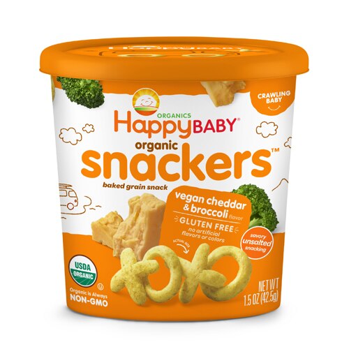 Happy Baby Organic Baked Grain Snackers Vegan Cheddar & Broccoli - Crawling Baby