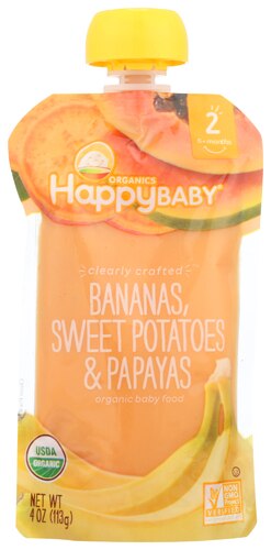 Happy Baby Organic Clearly Crafted Bananas Sweet Potatoes & Papayas Baby Food - Stage 2 Pouch