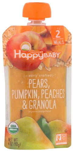 Happy Baby Organic Clearly Crafted Pear Pumpkin Peach & Granola Baby Food- Stage 2 Pouch