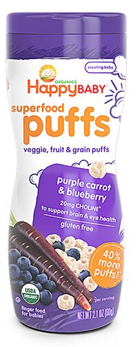 Happy Baby Organic Superfood Puffs Purple Carrot & Blueberry - Baby Finger Food -- 2.1 oz