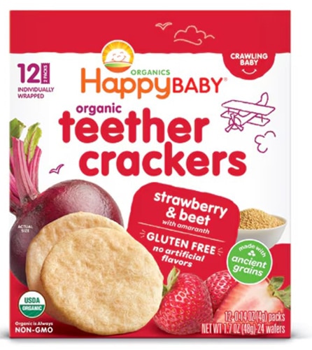 Happy Baby Organic Teethers Crackers Crawling Baby Strawberry & Beet