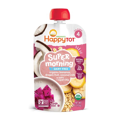 Happy Tot Organic Super Morning Bananas Dragonfruit Coconut Milk & Oats + Super Chia - Stage 4 Pouch -- 4 oz