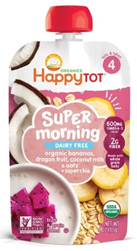 Happy Tot Organic Super Morning Chia 2+ Years Bananas Dragonfruit Coconut Milk & Oats