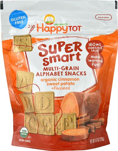 Happy Tot Organic Super Smart Multi-Grain Alphabet Snacks Cinnamon Sweet Potato + Flaxseed - Tots & Tykes