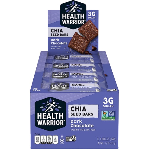 Health Warrior Chia Bars Gluten Free Vegan Dark Chocolate -- 15 Bars