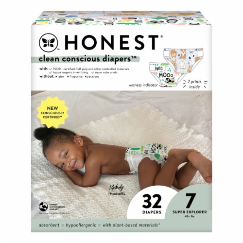 Honest Clean Conscious Diapers Barnyard Babies + Its a Pawty 32 Diapers