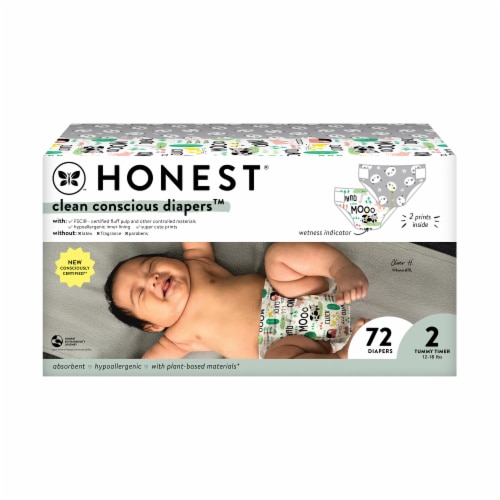 Honest Clean Conscious Diapers Pandas + Barnyard Babies 72 Diapers