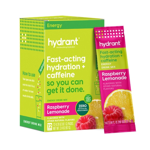 Hydrant Hydrate + Energy Electrolyte Drink Mix Raspberry Lemonade -- 12 Sticks