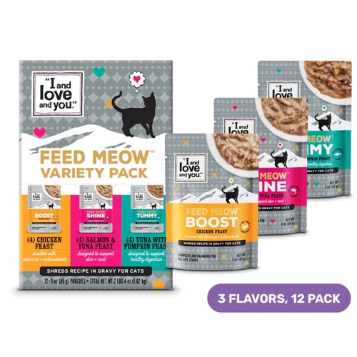I and Love and You Feed Meow Shreds Wet Cat Food Variety Pack Chicken Salmon Tuna