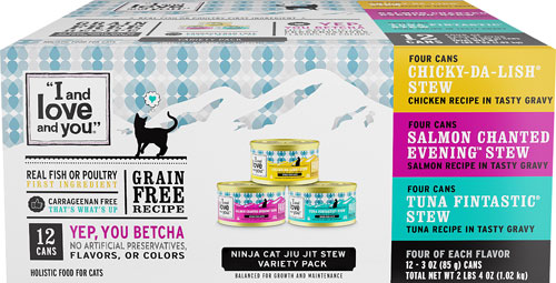 I and Love and You Ninja Cat Jiu Jit Stew Wet Cat Food Variety Pack -- 12 Pack Each / Pack of 12