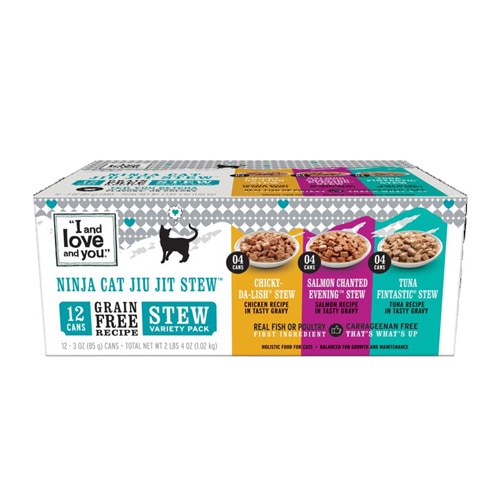 I and Love and You Ninja Cat Jiu Jit Stew Wet Cat Food Variety Pack Chicken Salmon Tuna