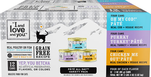 I and Love and You Variety Pack Chicken Cod Turkey Pate -- 3 oz Each / Pack of 12