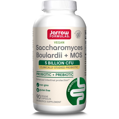 Jarrow Formulas Saccharomyces Boulardii + MOS - 5 Billion Viable Organisms  Per Serving - 90 Delayed Release Veggie Caps, 2 Pack - Probiotic +