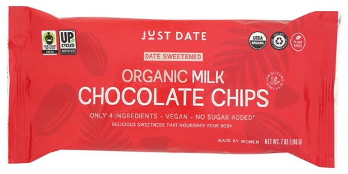 Just Date Organic Chocolate Chips - Date Sweetened - Vegan & No Sugar Added Milk Chocolate