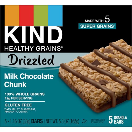 KIND Gluten Free Healthy Grains Granola Drizzled Bars Milk Chocolate Chunk -- 5 Bars
