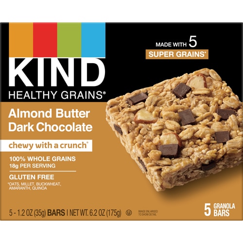 KIND Gluten Free Healthy Grains Oat Granola Bars Almond Butter Dark Chocolate -- 5 Bars