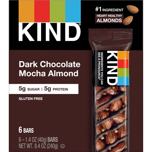 KIND Gluten Free Healthy Snack Bars Dark Chocolate Mocha Almond -- 6 Bars