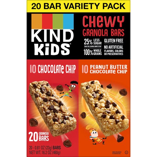 KIND Gluten Free Kid Granola Oat Bars Peanut Butter Chocolate Chip & Chocolate Chip -- 20 Bars