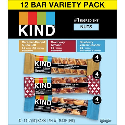 KIND Gluten Free Nut Bars Variety Pack Blueberry Vanilla Cashew Cranberry Almond Caramel Almond & Sea Salt
