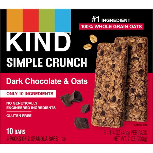 KIND Gluten Free Simple Crunch Granola Bars Dark Chocolate and Oats -- 10 Bars
