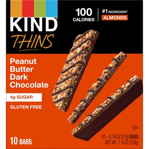 KIND Gluten Free Thin Bars Peanut Butter Dark Chocolate -- 10 Bars