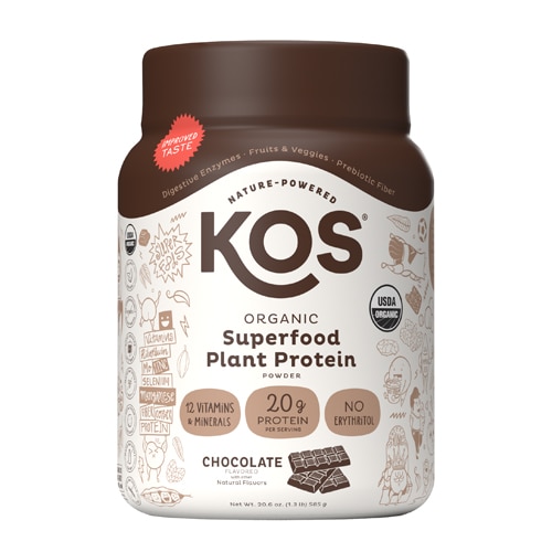 KOS Organic Plant Protein Powder Chocolate -- 20.6 oz - Vitacost