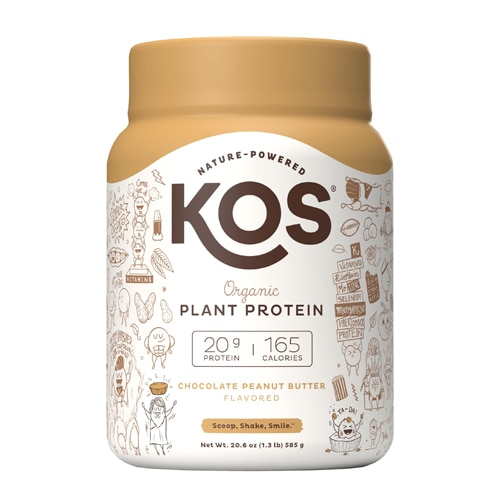 KOS Organic Plant Protein Powder Chocolate Peanut Butter -- 20.56 oz ...