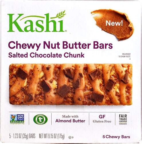 Kashi Chewy Nut Butter Bars Gluten Free Salted Chocolate Chunk -- 5 Bars