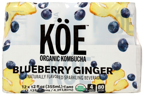 Koe Organic Kombucha Blueberry Ginger -- 12 fl oz Each / Pack of 12