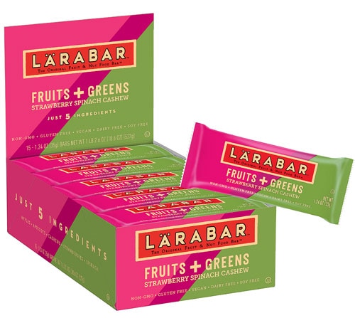 Larabar Gluten Free Fruits & Greens Food Bar Strawberry Spinach Cashew -- 15 Bars