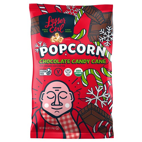 Lesserevil popcorn organic gluten free chocolate candy cane 4 6 oz