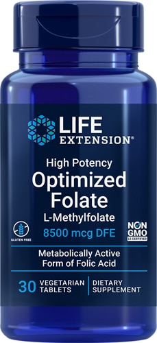 Life Extension High Potency Optimized Folate L-Methylfolate -- 8500 mcg DFE - 30 Vegetarian Tablets