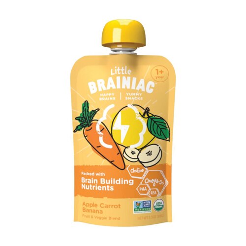 Little Brainiac Stage 3 Organic Baby Food Apple Carrot Banana Puree -- 3.5 oz Pouch