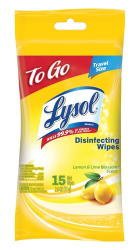 Lysol Disinfecting Wipes To-Go 15 Wipe Flatpack Lemon & Lime Blossom -- 360 Wipes / 24 Packs