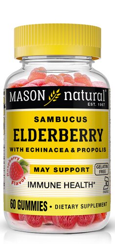 Mason Natural Sambucus Elderberry with Echinacea & Propolis Raspberry -- 60 Gummies