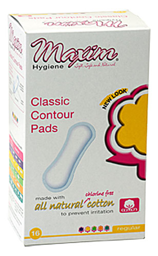 Maxim Hygiene Products Natural Cotton Classic Contour Sanitary Pads Regular -- 16 Pads