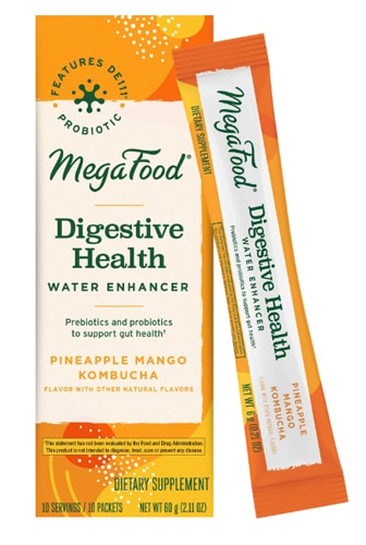 MegaFood Digestive Health Water Enhancer Probiotics Pineapple Mango Kombucha -- 10 Packets