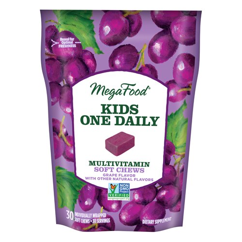 MegaFood Kids One Daily Multivitamin Chews with Vitamin D Grape -- 30 Soft Chews