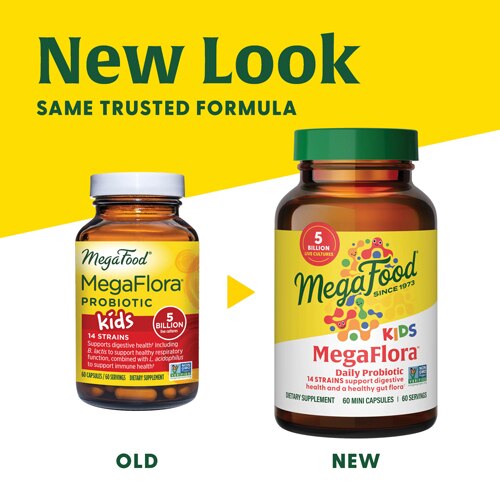 MegaFood MegaFlora Kids Probiotic - 14 Strains -- 5 billion CFU - 60 Capsules