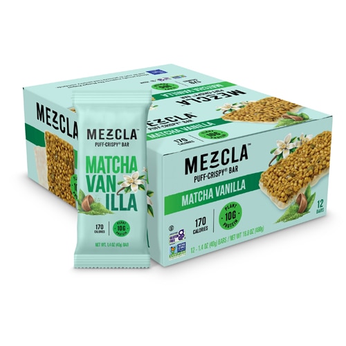 Mezcla Vegan Protein Puff Crispy Bar Matcha Vanilla