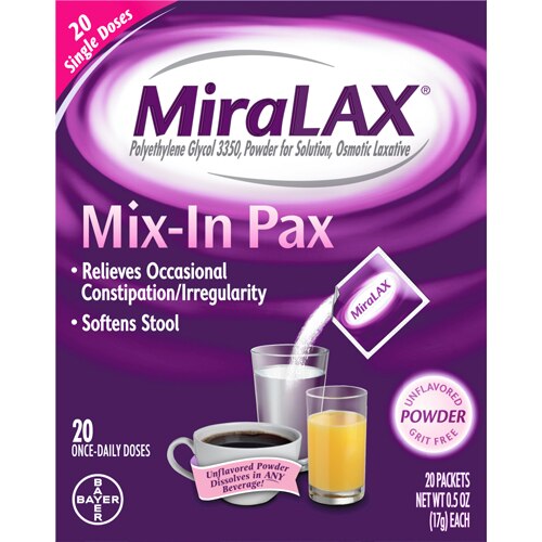 Miralax Constipation Relief Unflavored Mix-In Pax -- 20 Packets