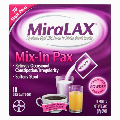 Miralax Mix-In Pax Osmotic Laxative Powder -- 10 Packets